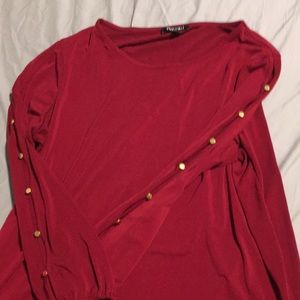 Roz & Ali Flirty Dark Red Long Sleeve Shirt